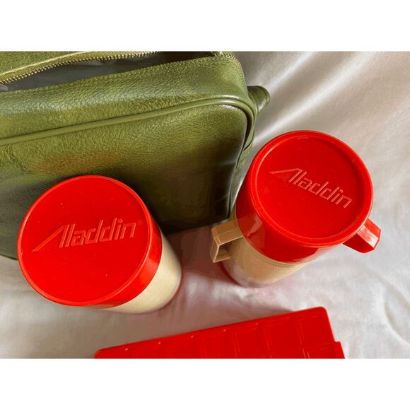 Vintage Aladdin HY-LO Thermos Set, Wide Mouth, Hot/Cold, Cup, Snack Case, W/Case - Picture 2 of 14